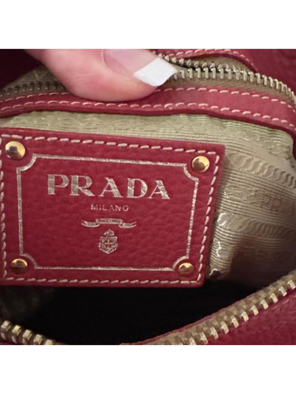 Prada Red Pebbled Leather Satchel Handbag - Picture 6 of 11